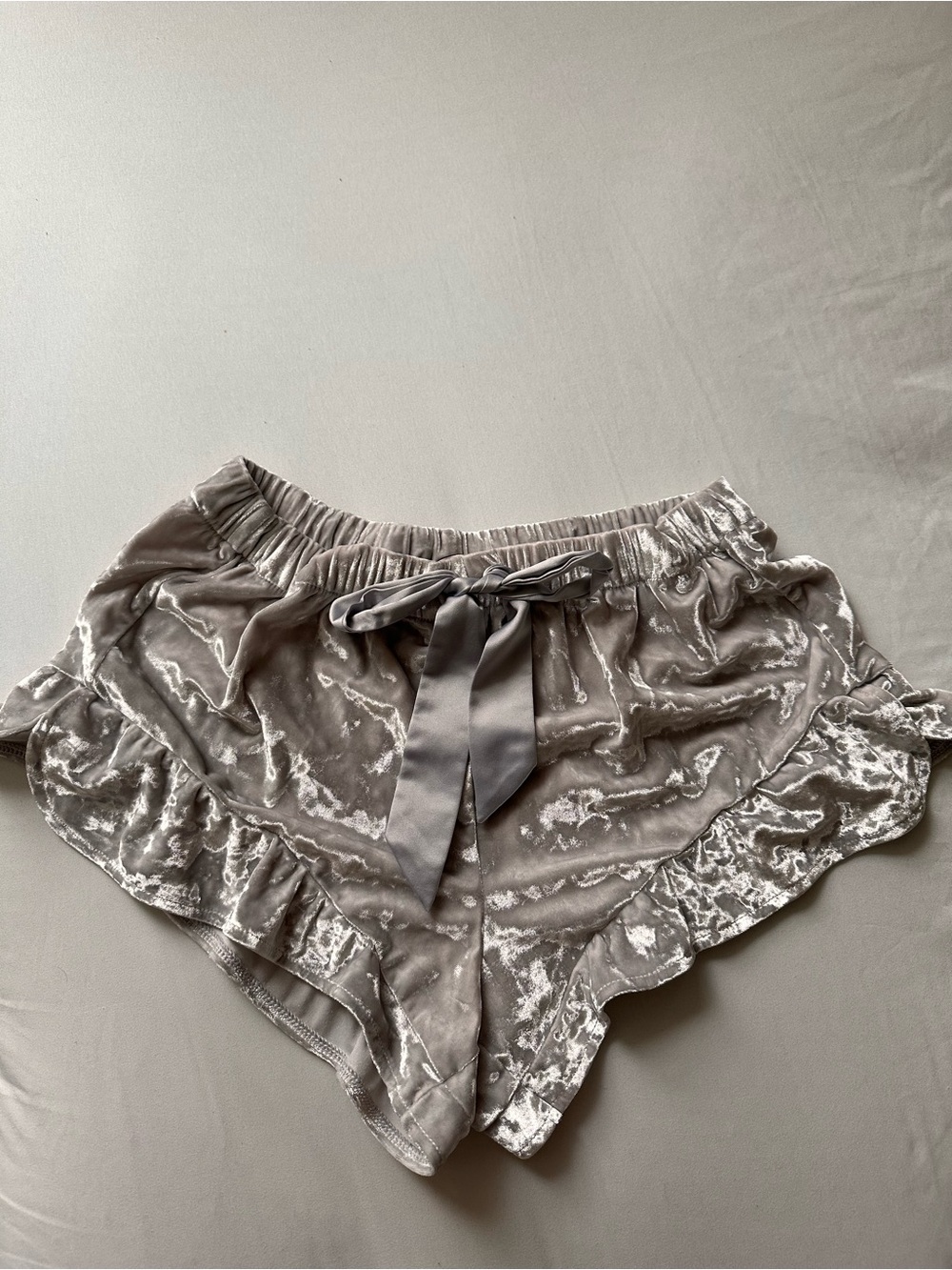 Victoria's Secret Light Gray Velvet Ruffle Lounge Shorts